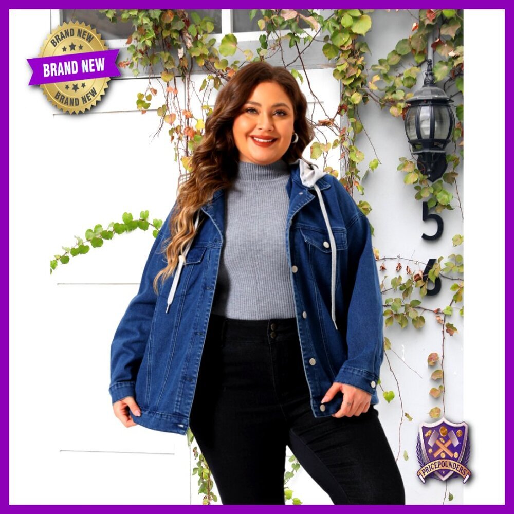 Oversized Denim Shacket with Detachable Hood Stretchy Fabric Casual Chic Y2K - Picture 6 of 6